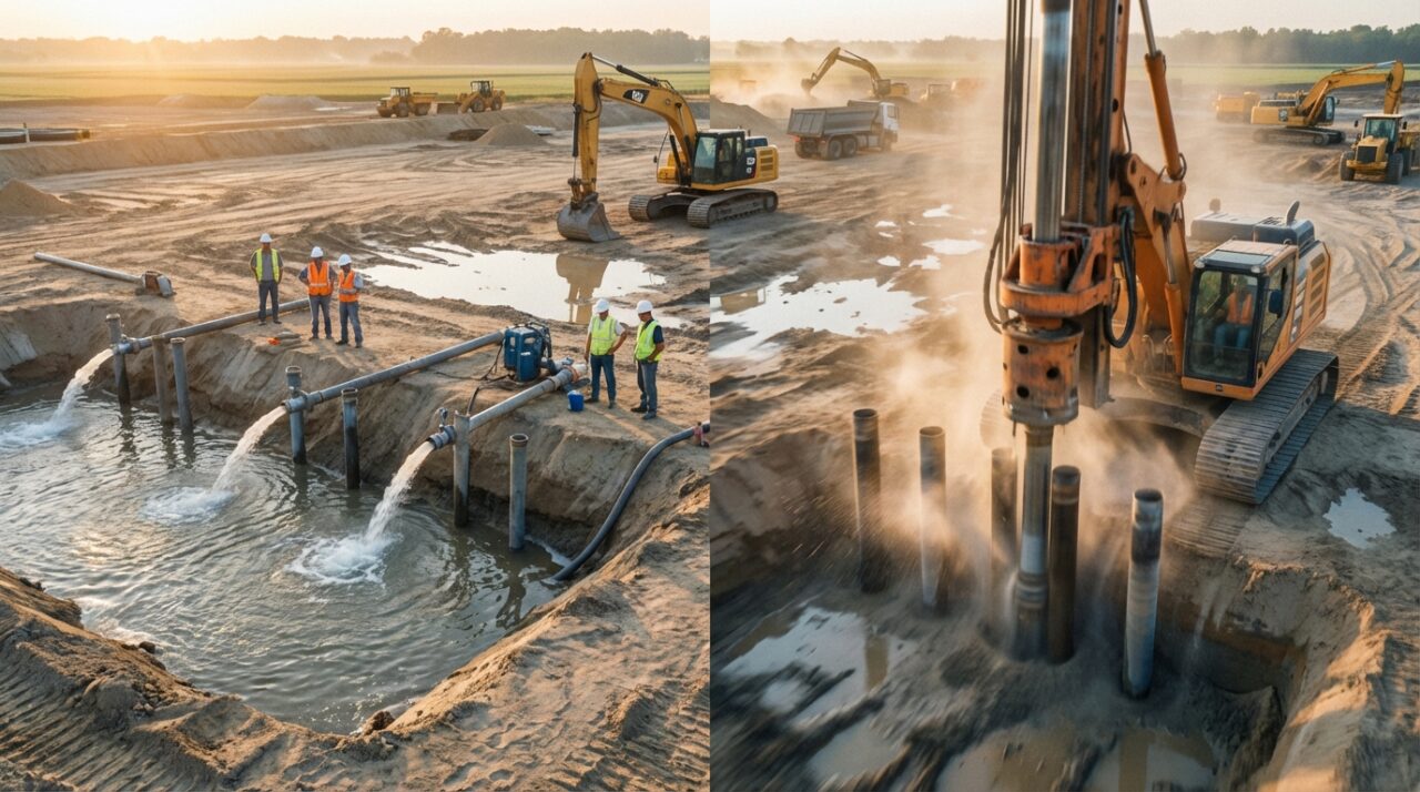 Сравнение методов водопонижения с учетом вибрации